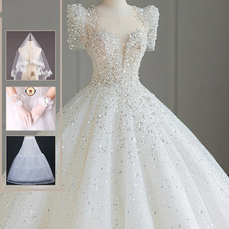 Elegant Long Trail Princess Wedding Gown(8/3 piece)