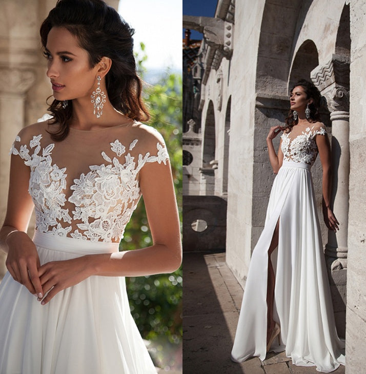 Bohemian Chiffon Applique Bridal Dress