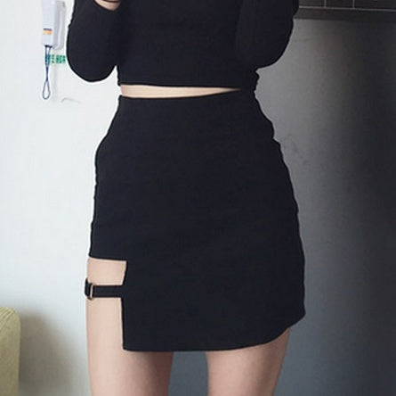 Irregular Hem Black Mini Skirts