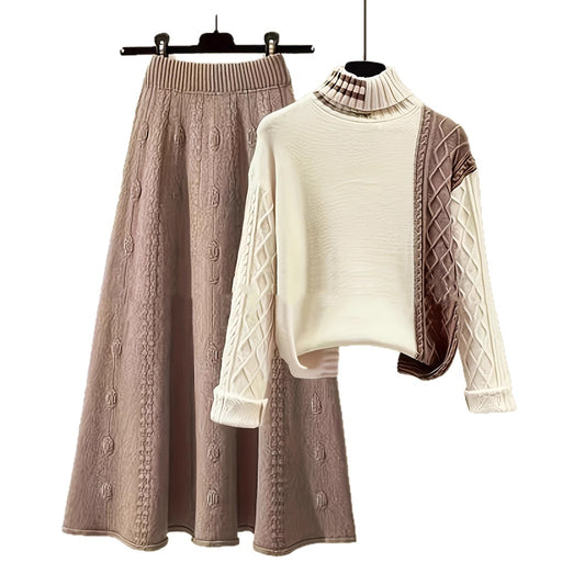 Polo Collar Contrast Color Two-piece Woolen Set