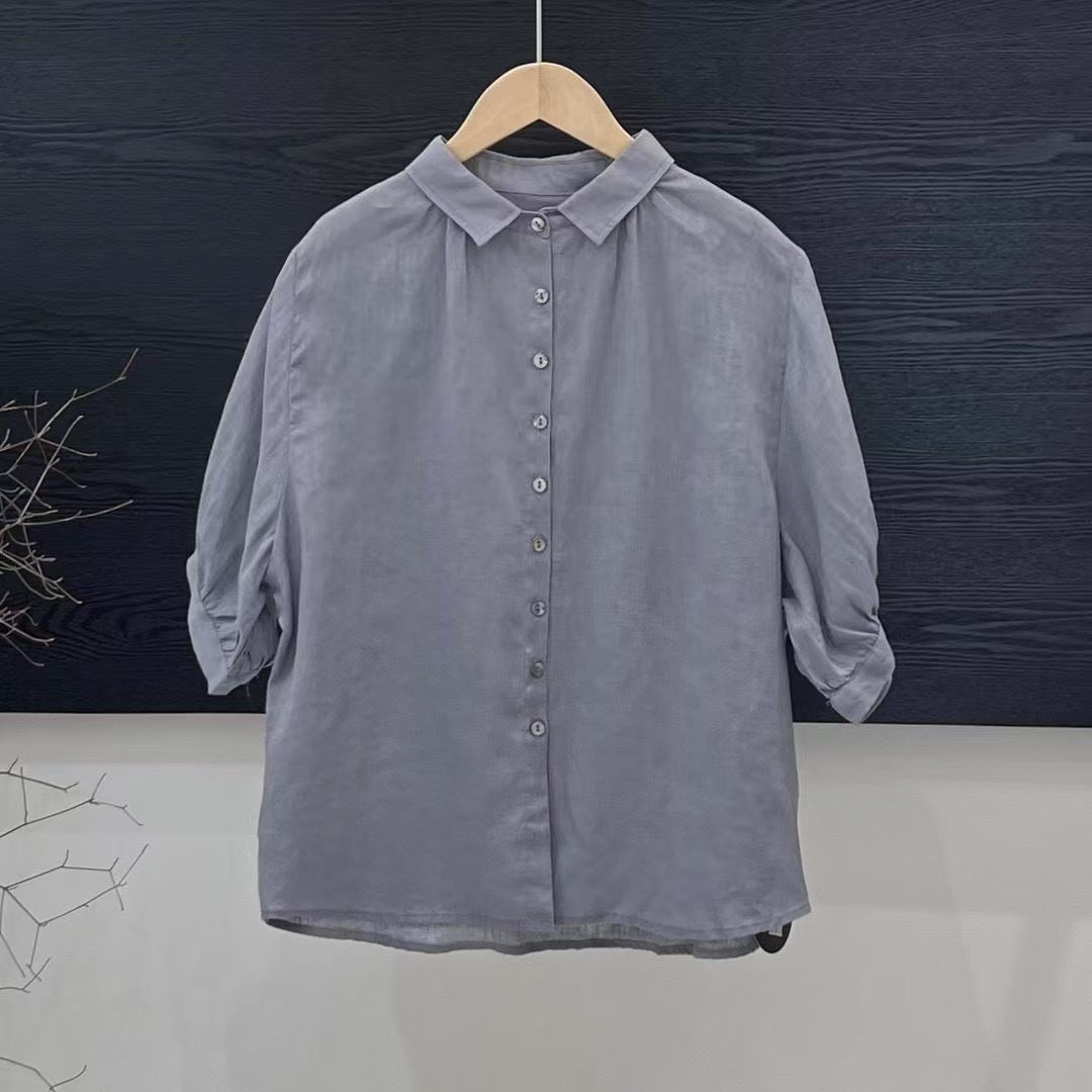 Versatile Breathable Solid Color Linen Women's Shirt