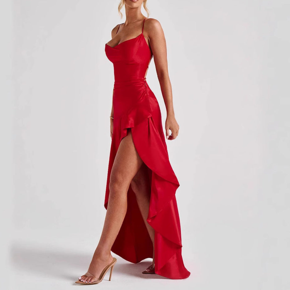 Irregular Backless Ruffles Dress