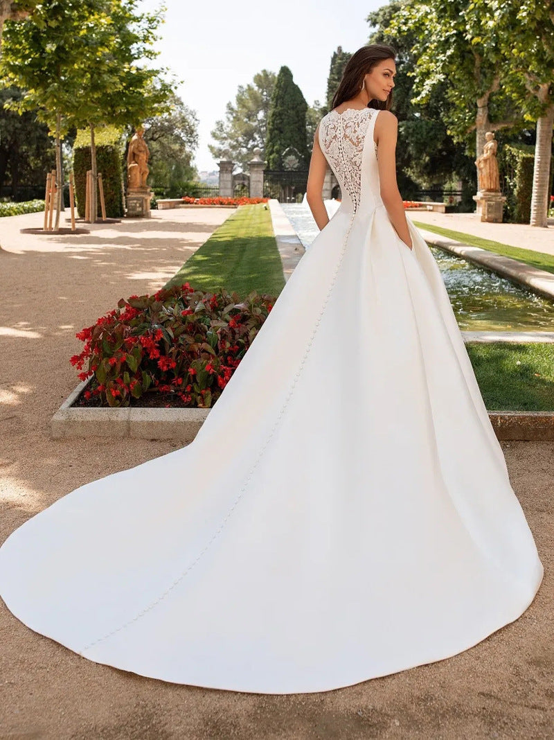 French Satin Lace Bridal Dress