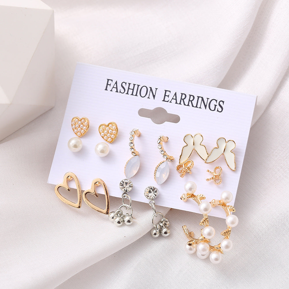 9-Pair Earring Set – Butterfly, Hollow Heart & Love Designs