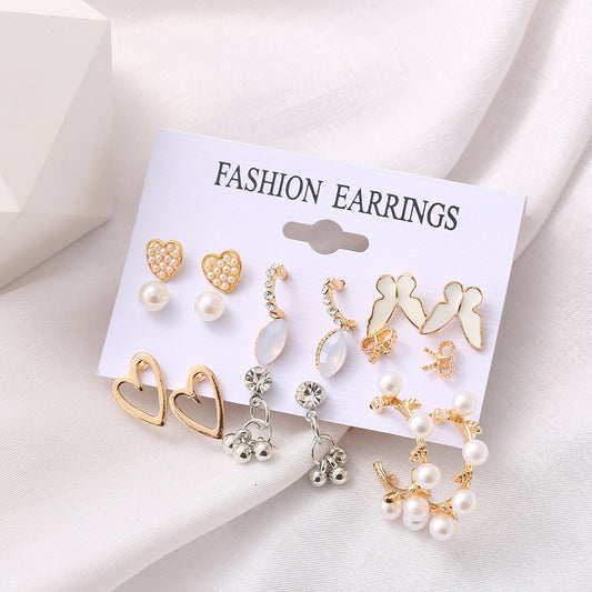 9-Pair Earring Set – Butterfly, Hollow Heart & Love Designs