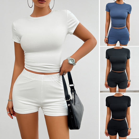 Elastic Shorts Round Neck T-shirt Sports Suit