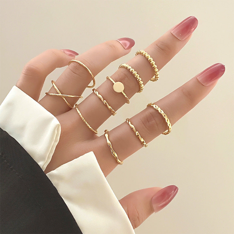 10pcs Knuckle Ring Set – Twist & Cross Design for Women