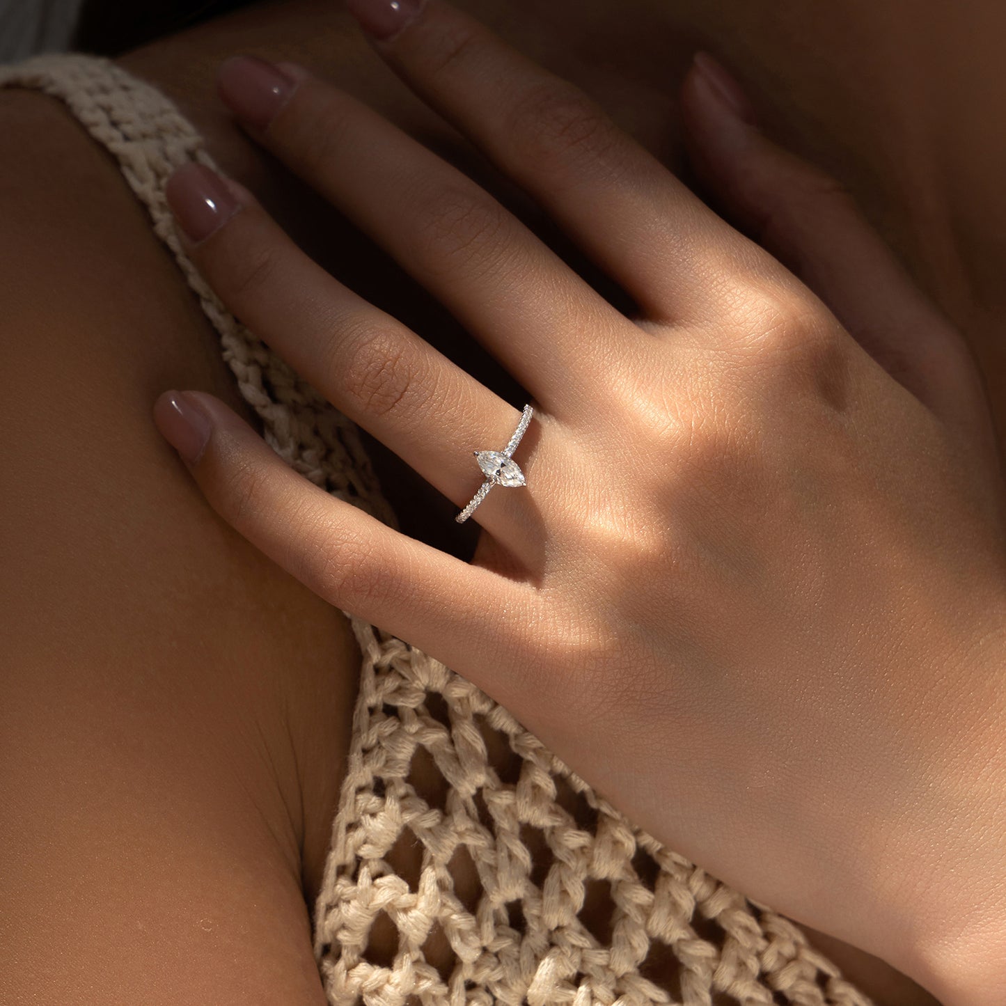 S925 Sterling Silver Light Luxury Diamond Ring & Earrings