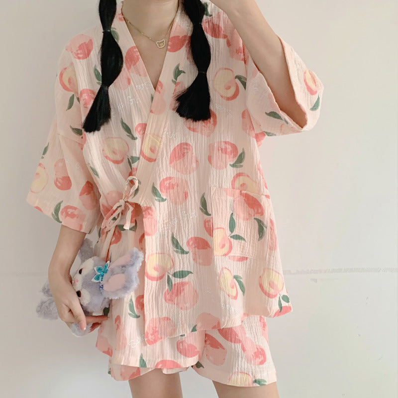 Floral Japanese-Style Pajama Set
