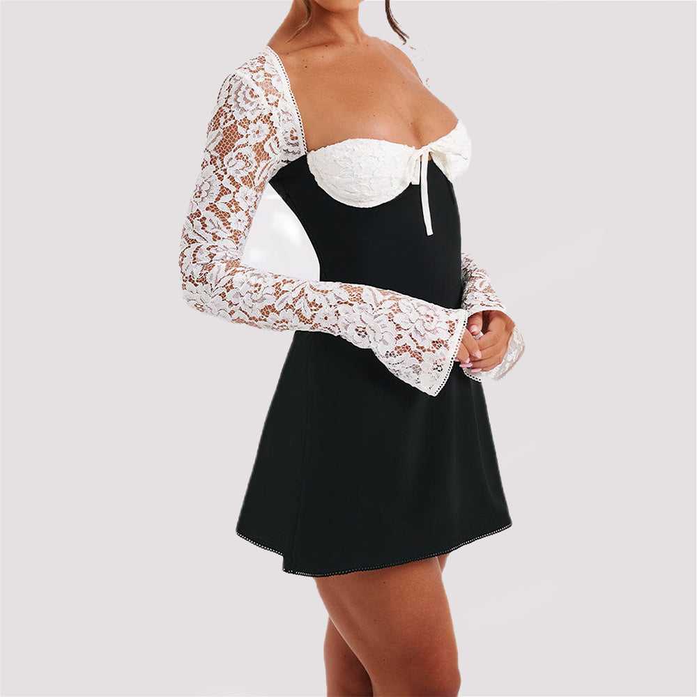 Long Sleeve Backless Lace Up Corset Dress