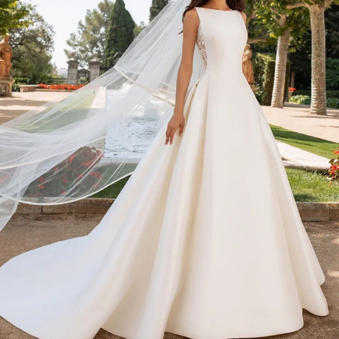 French Satin Lace Bridal Dress