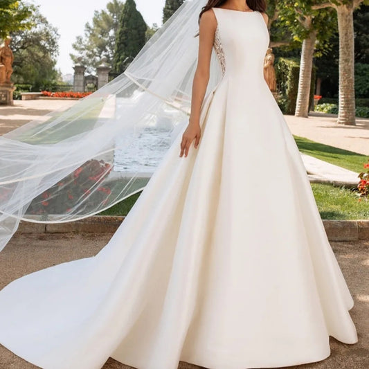 French Satin Lace Bridal Dress