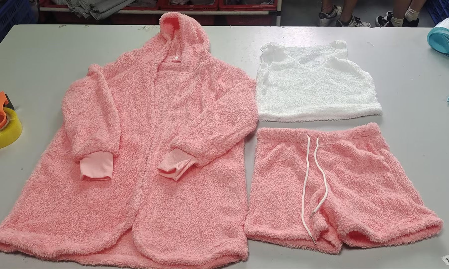3pcs Crop Tank Top And Drawstring Shorts Pajama Set