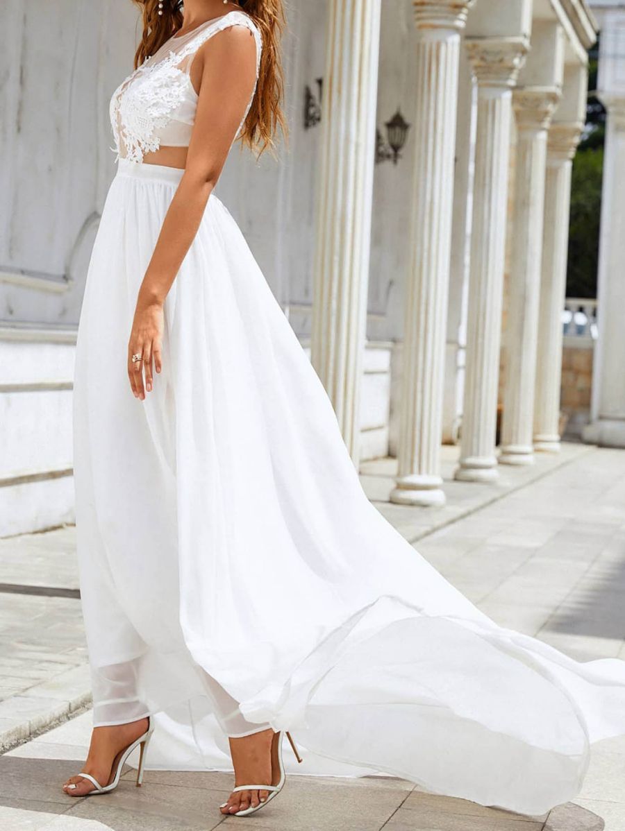 Chiffon Lace Swing Wedding Dress