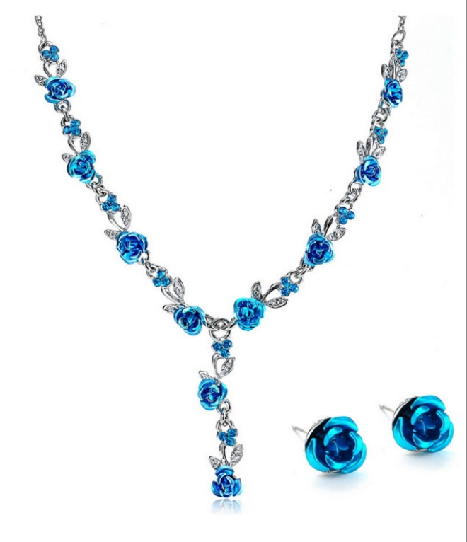 Elegant Rose Alloy Necklace & Earrings Set