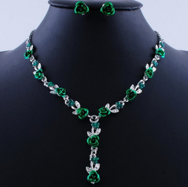 Elegant Rose Alloy Necklace & Earrings Set
