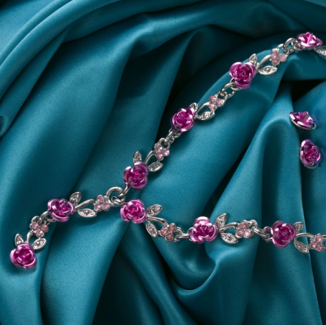 Elegant Rose Alloy Necklace & Earrings Set