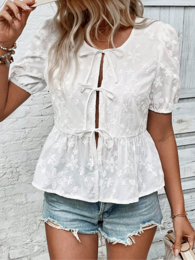 Cute Lace Puff Short Sleeve Shirt