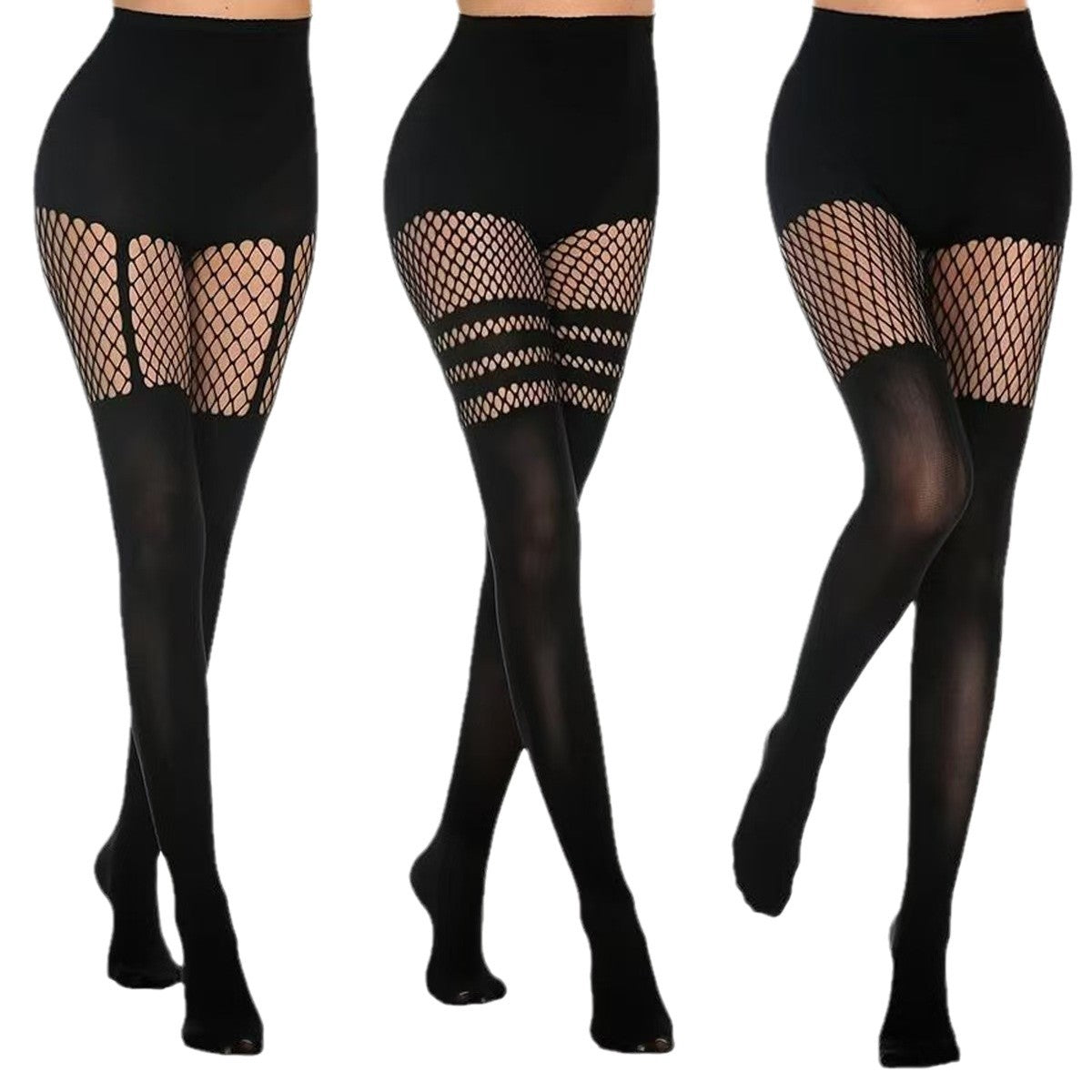 Black Fishnet Stitch Snag-Resistant Pantyhose