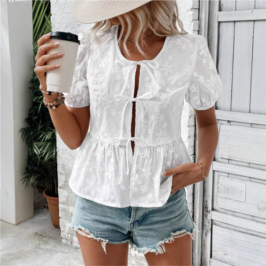 Cute Lace Puff Short Sleeve Shirt