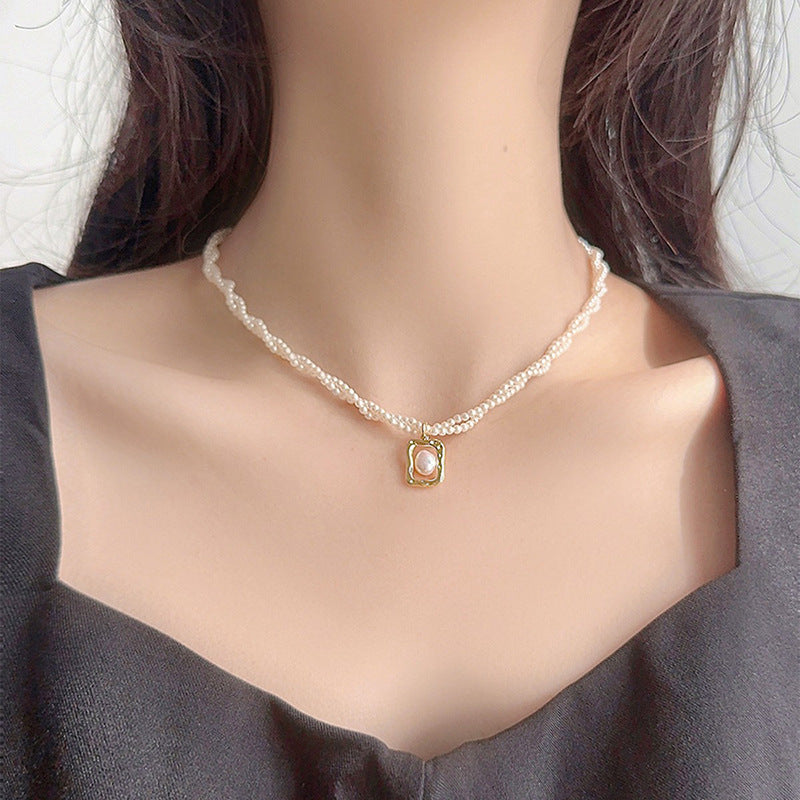 Double Layer Rice Bead Clavicle Necklace – Elegant Minimalist Style