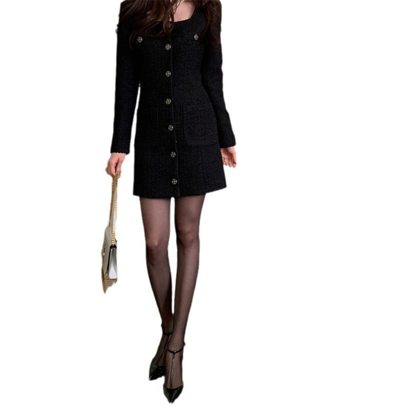 Square Collar Chic Short Tweed Dress