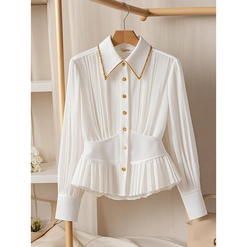 White Luxury Pleated Collar Shirt