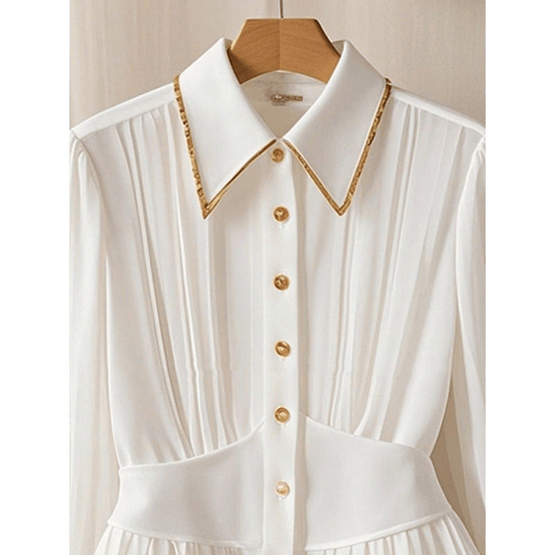 White Luxury Pleated Collar Shirt