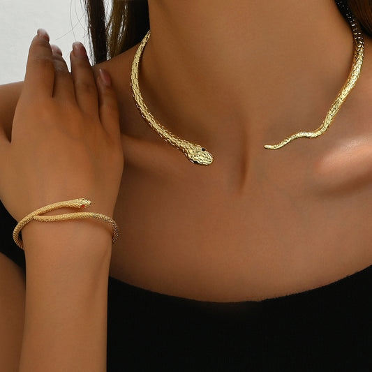 Snake-Inspired Women's Necklace & Bracelet Set – Unique & Stylish Design
