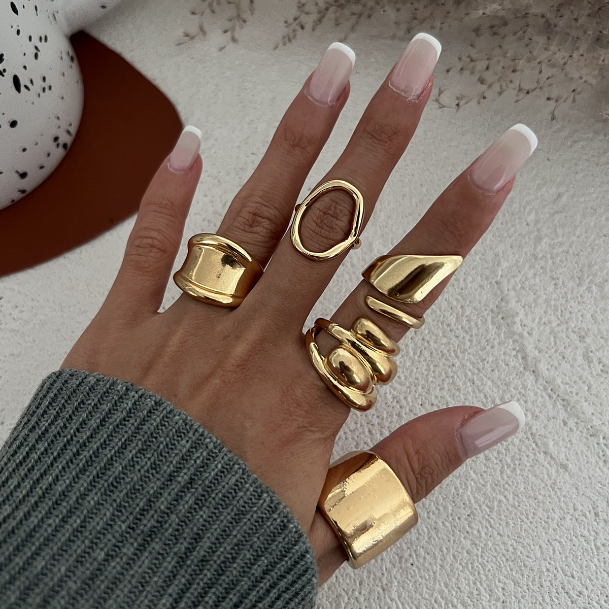 Trendy Irregular Geometric Open Ring Set – INS Cold Wind Style