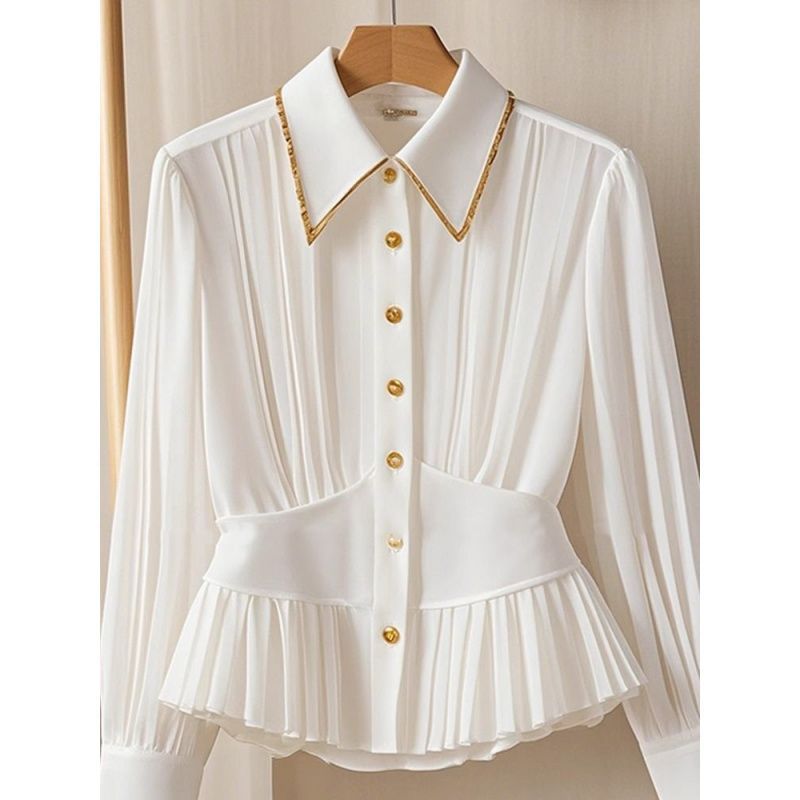 White Luxury Pleated Collar Shirt