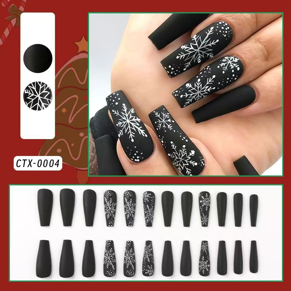24 Pieces Christmas Red & Black Nails