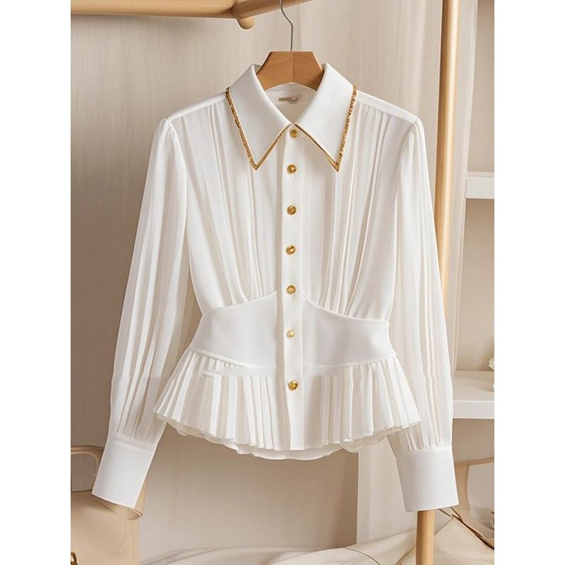 White Luxury Pleated Collar Shirt