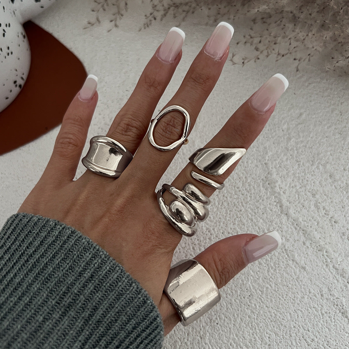 Trendy Irregular Geometric Open Ring Set – INS Cold Wind Style