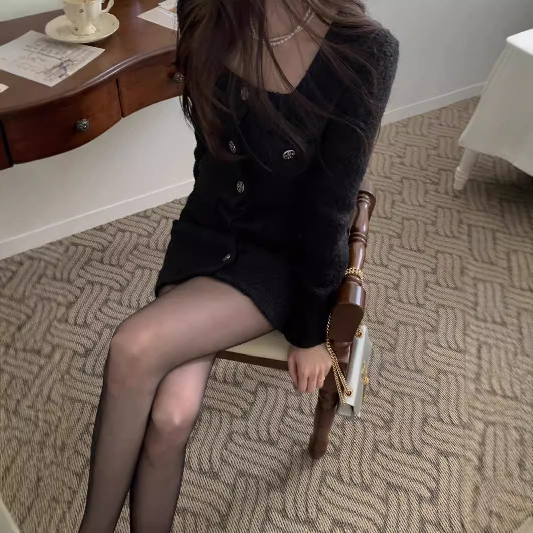 Square Collar Chic Short Tweed Dress