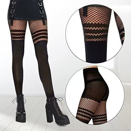 Black Fishnet Stitch Snag-Resistant Pantyhose
