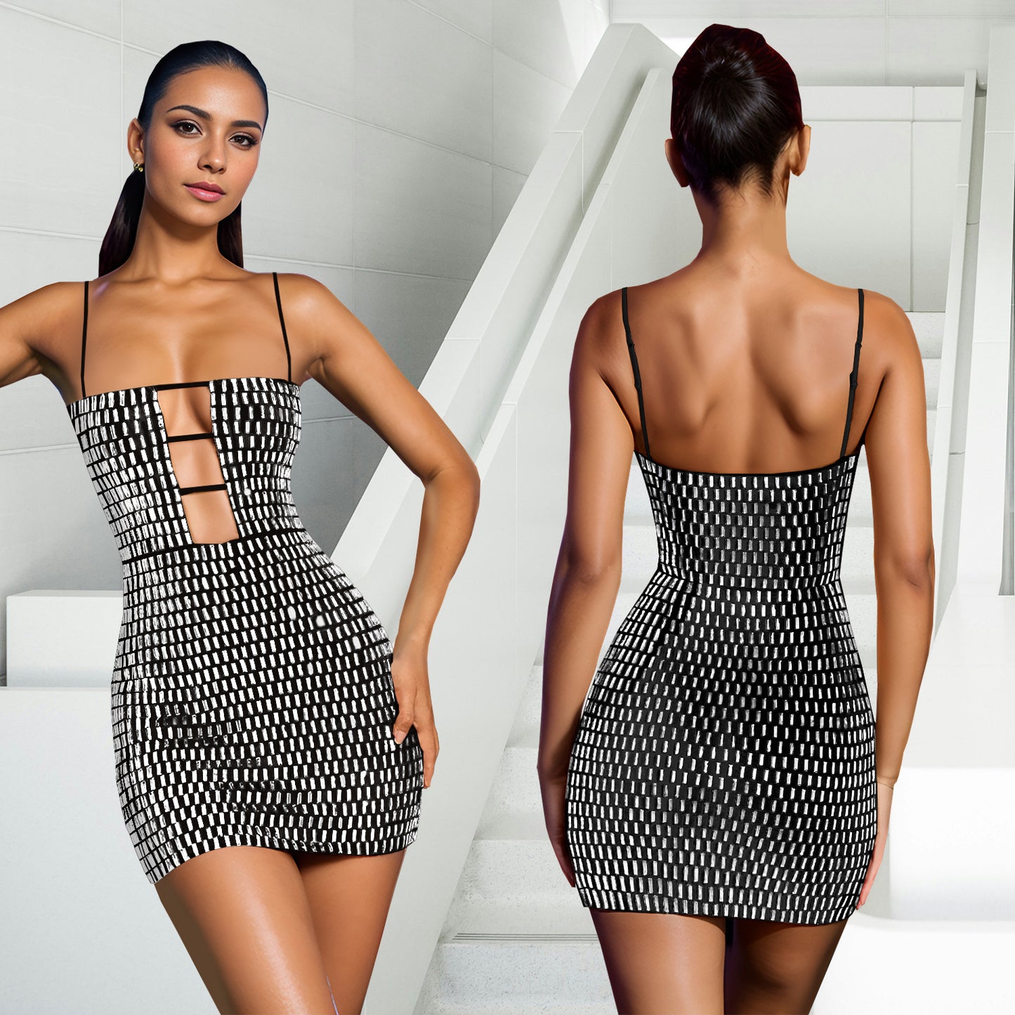 Slim Fit Rhinestone Strap Dress