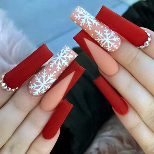 24 Pieces Christmas Red & Black Nails