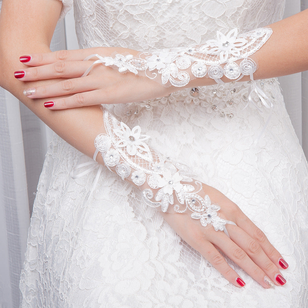 Lace Pearl & Rhinestone Bridal Gloves