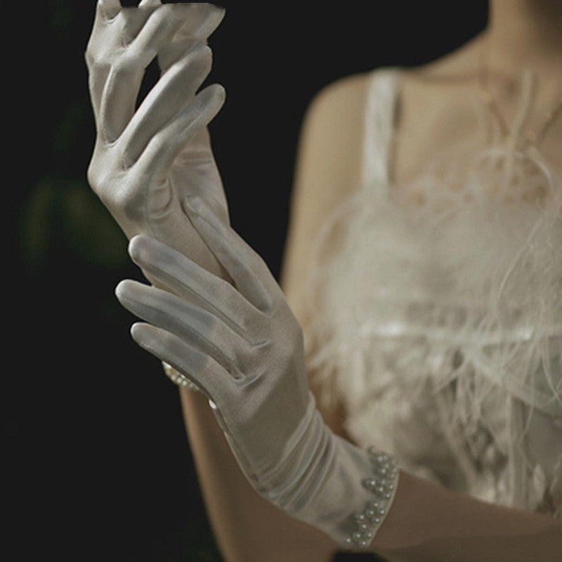 Pearl Lace Bow Wedding Gloves