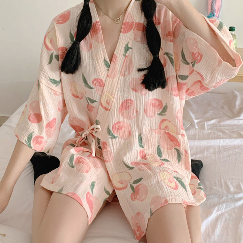 Floral Japanese-Style Pajama Set