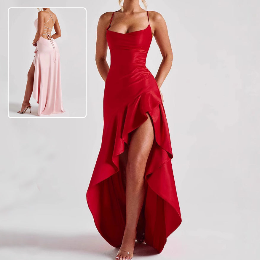 Irregular Backless Ruffles Dress