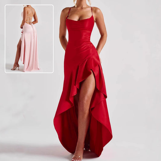 Irregular Backless Ruffles Dress
