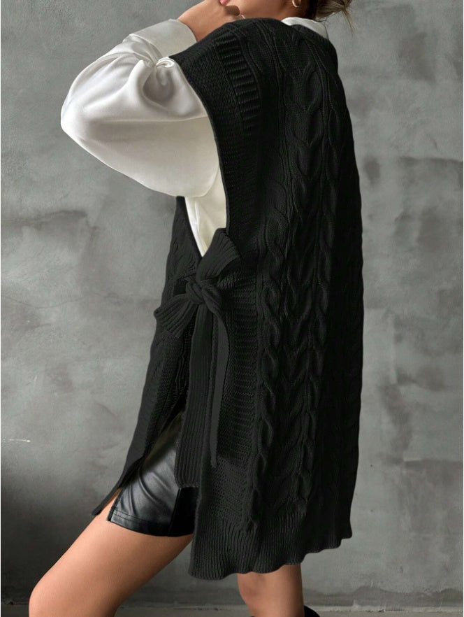 Women's Casual V-Neck Tie Knit Vest
