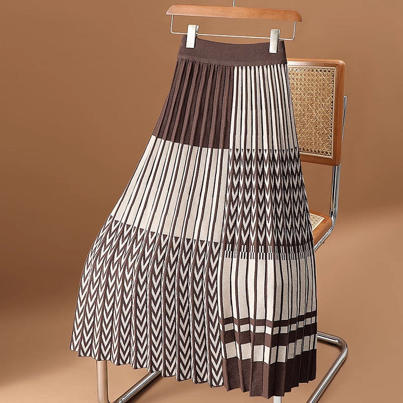 Plaid Knit Pleated Skirt-3 Colors