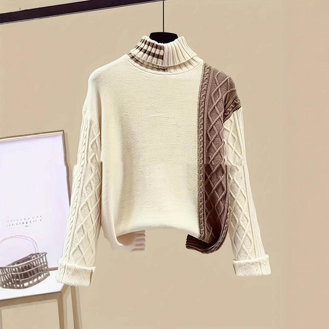 Polo Collar Contrast Color Two-piece Woolen Set