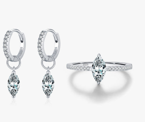 S925 Sterling Silver Light Luxury Diamond Ring & Earrings