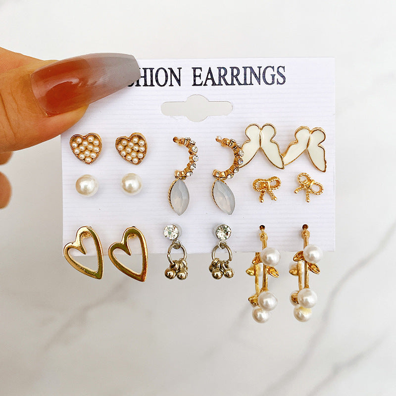 9-Pair Earring Set – Butterfly, Hollow Heart & Love Designs