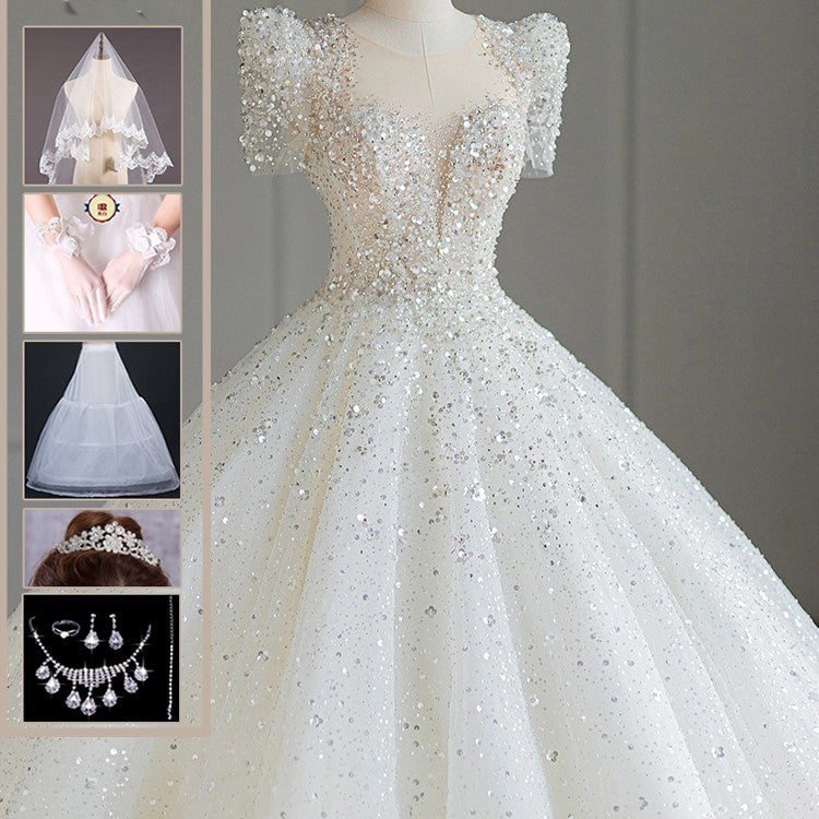 Elegant Long Trail Princess Wedding Gown(8/3 piece)