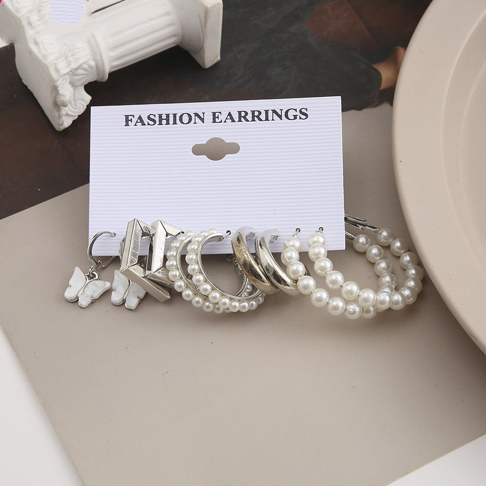 Pearl Ear Hoop Acrylic Butterfly Earrings Set